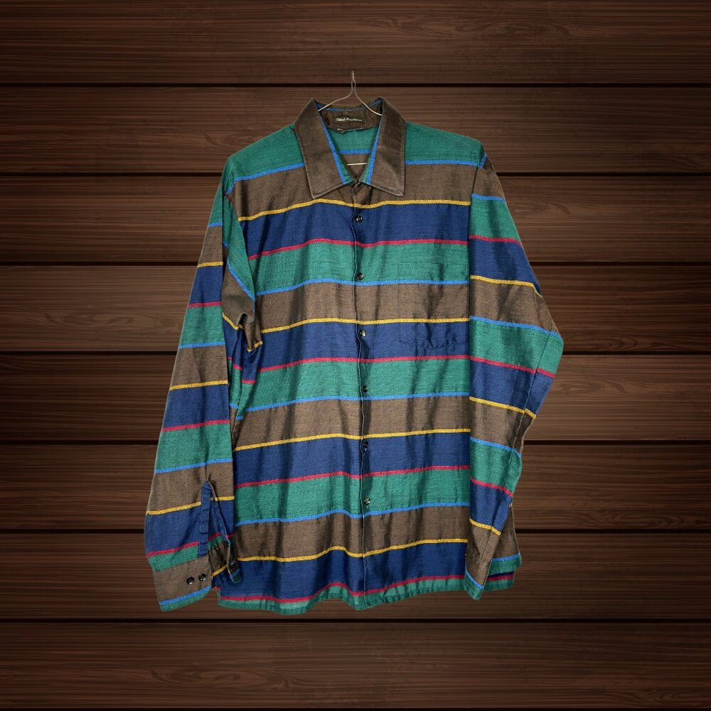 90sVintage Baracuta Fitted Excellence Stripe Long Sleeve Shirt, Large